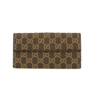 Gucci GG Logo Brown Canvas x Leather Long Wallet #3922