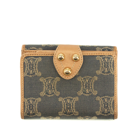 Celine Triomphe Canvas Beige x Blue Demin Compact Wallet #3950