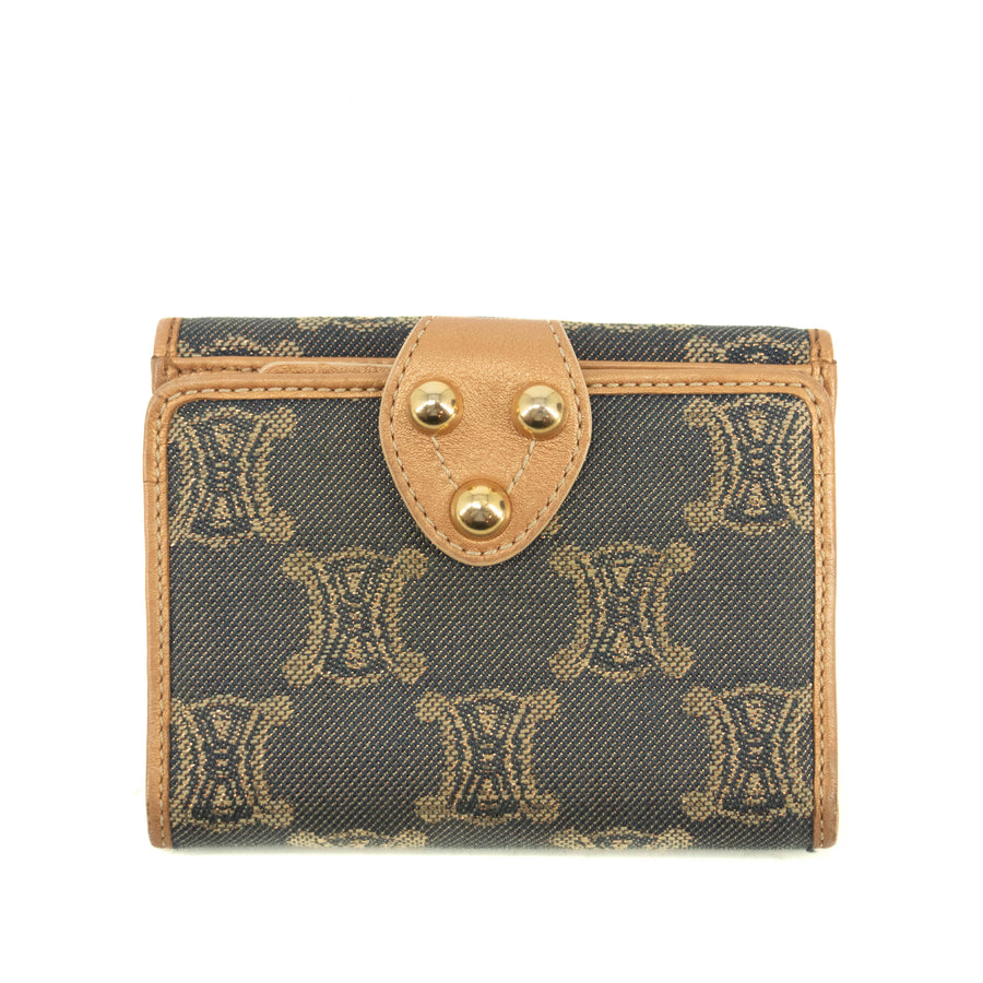 Celine Triomphe Canvas Beige x Blue Demin Compact Wallet #3950