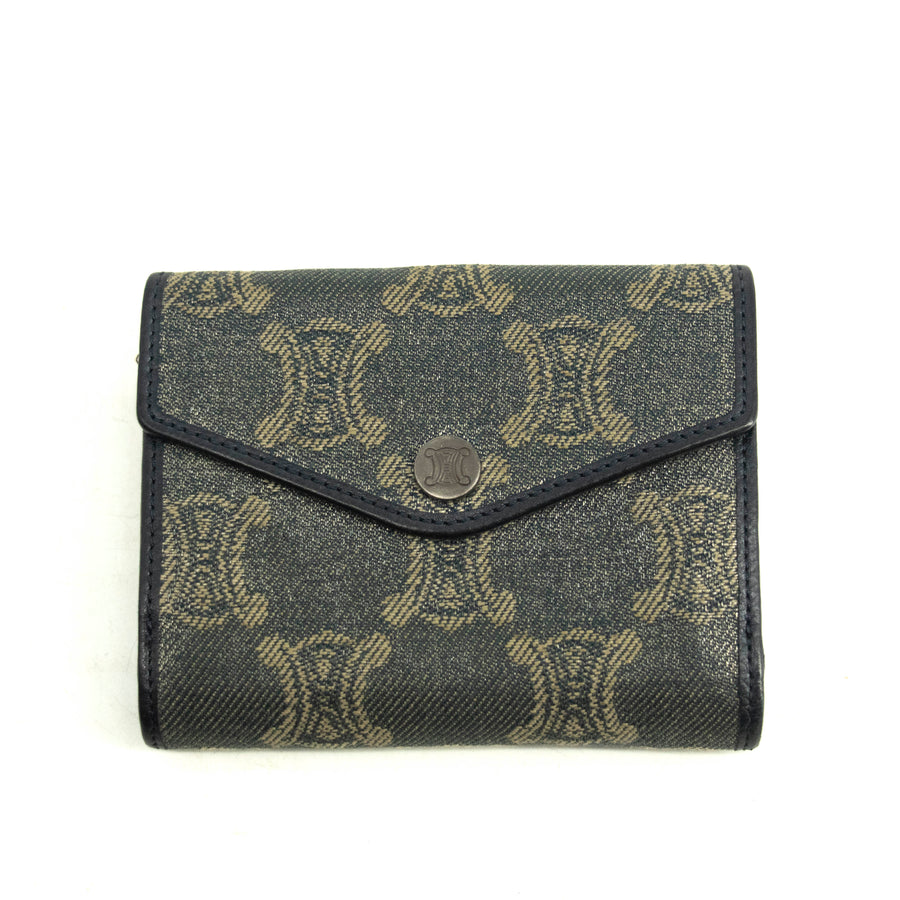 Celine Triomphe Canvas Blue and Grey Fine Strap Wallet #3962