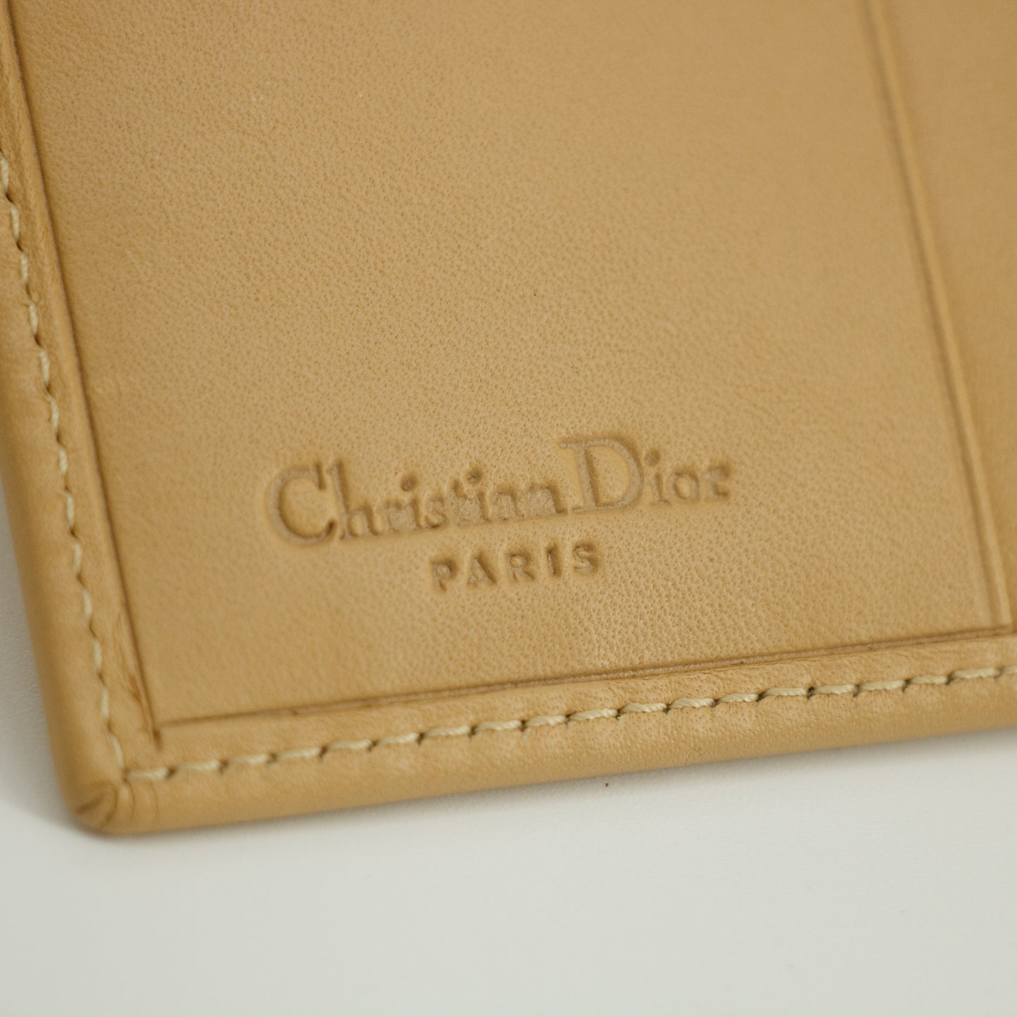Christan Dior Biege Leather Compact Wallet #5177