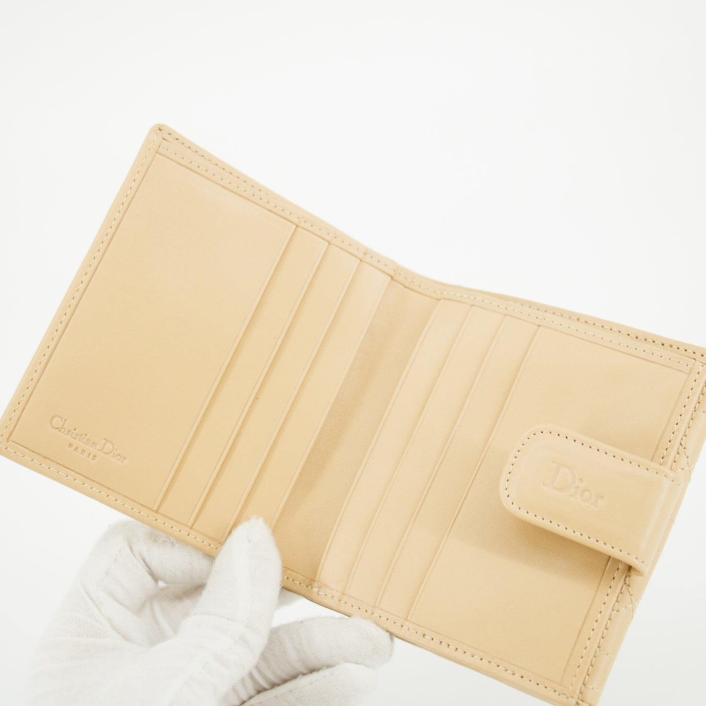 Christan Dior Biege Leather Compact Wallet #5177
