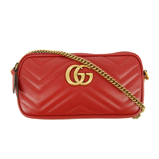 Gucci GG Marmont Red Leather Mini Zip Chain Bag #5277