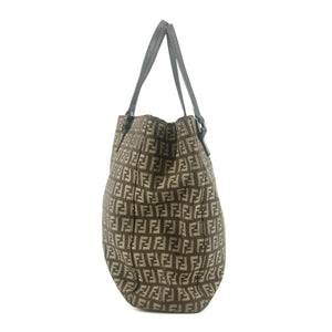 Fendi Tote Zucchino Canvas Leather Brown Beige #9208