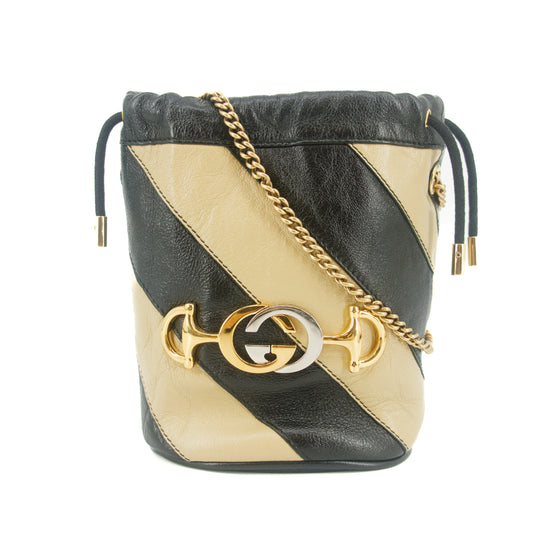 Gucci Calfskin Diagonal Striped Mini Bucket Bag Black #9218