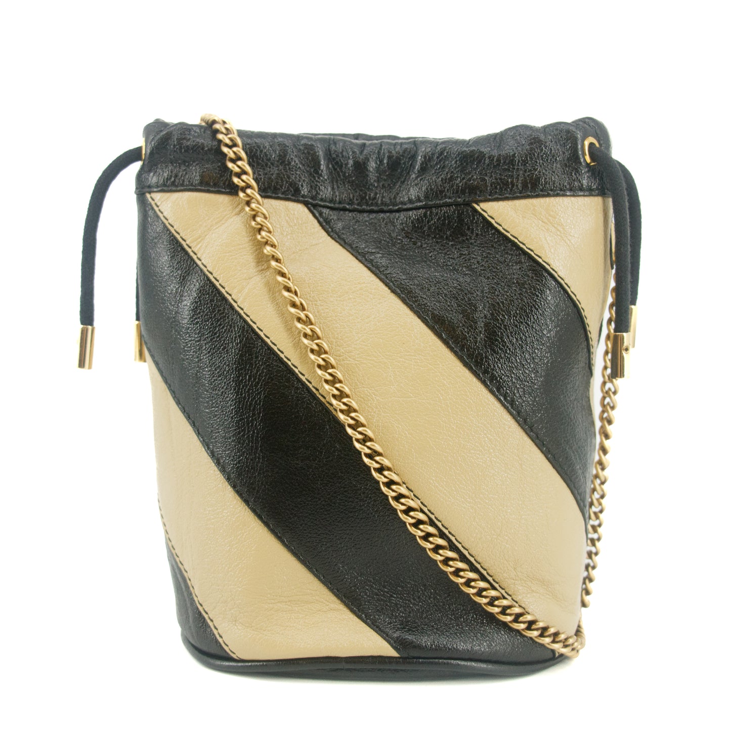 Gucci Calfskin Diagonal Striped Mini Bucket Bag Black #9218