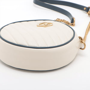 Gucci GG Marmont Round Mini Beige w/ Blue Trim Leather Shoulder Bag #1929