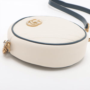 Gucci GG Marmont Round Mini Beige w/ Blue Trim Leather Shoulder Bag #1929