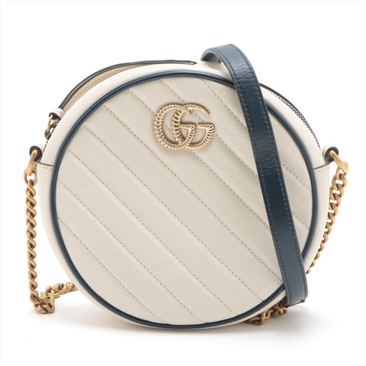 Gucci GG Marmont Round Mini Beige w/ Blue Trim Leather Shoulder Bag #1929