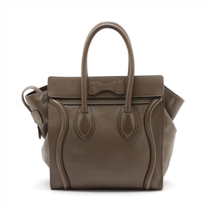 Celine Luggage Micro Shopper Leather Handbag Khaki  #2323
