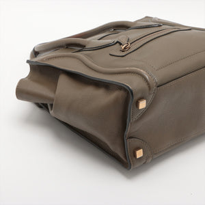 Celine Luggage Micro Shopper Leather Handbag Khaki  #2323