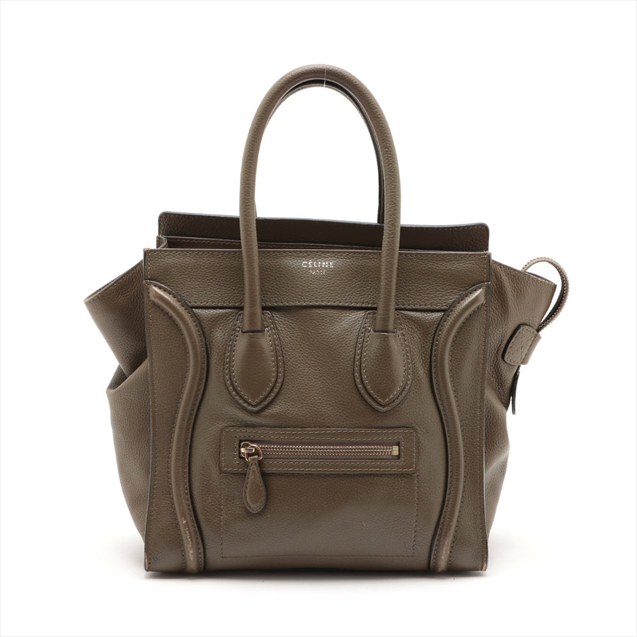 Celine Luggage Micro Shopper Leather Handbag Khaki  #2323