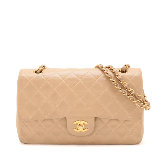 Chanel Matelasse 25 Lambskin Double Flap Double Chain Bag Beige Gold Metal Fittings 4163336 A01112  #2427