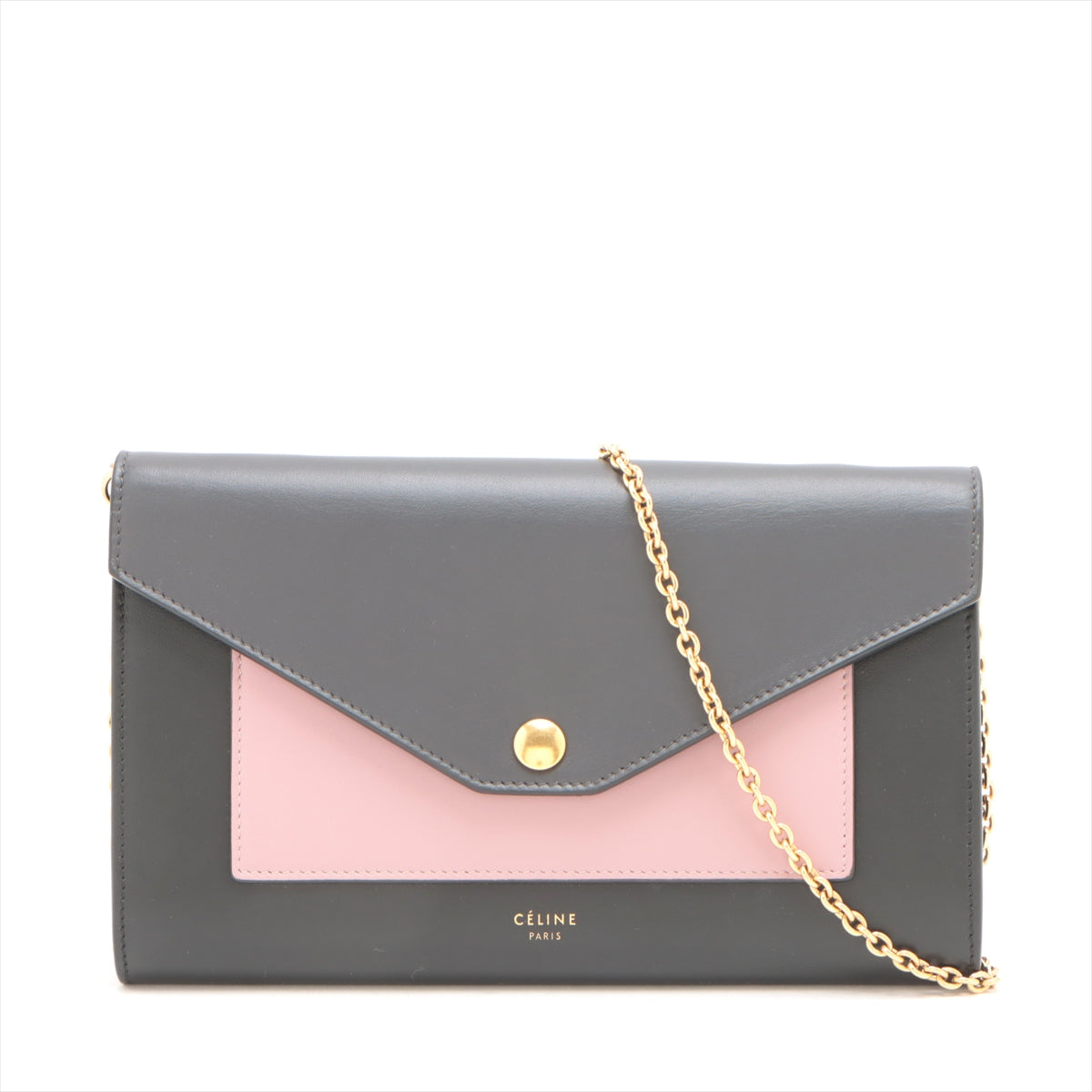 Celine Large Colorblock Pocket Envelope Wallet On A Chain Grey/Pink -SKU #2604