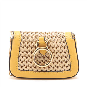 Fendi Nano Bucket Straw & Leather Chain Shoulder Bag Yellow #3260