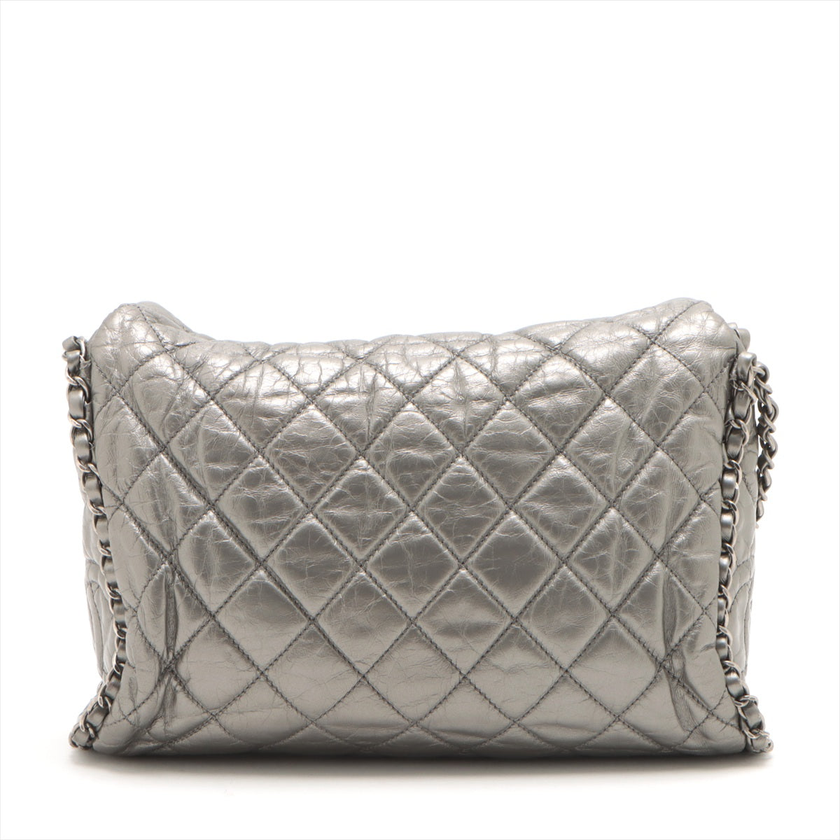 Chanel Matelasse Metallic Calfskin Quilted Medium Chain Me Hobo Dark Silver 14 Series -#2596