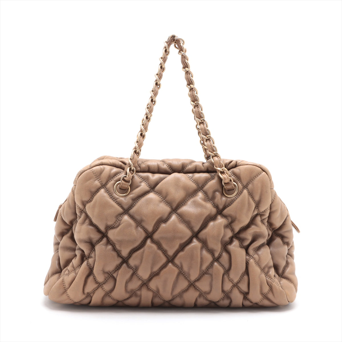 Chanel Bubble Quilt Lambskin Chain Shoulder Bag Beige Gold Metal Fittings 12 Series  #2600