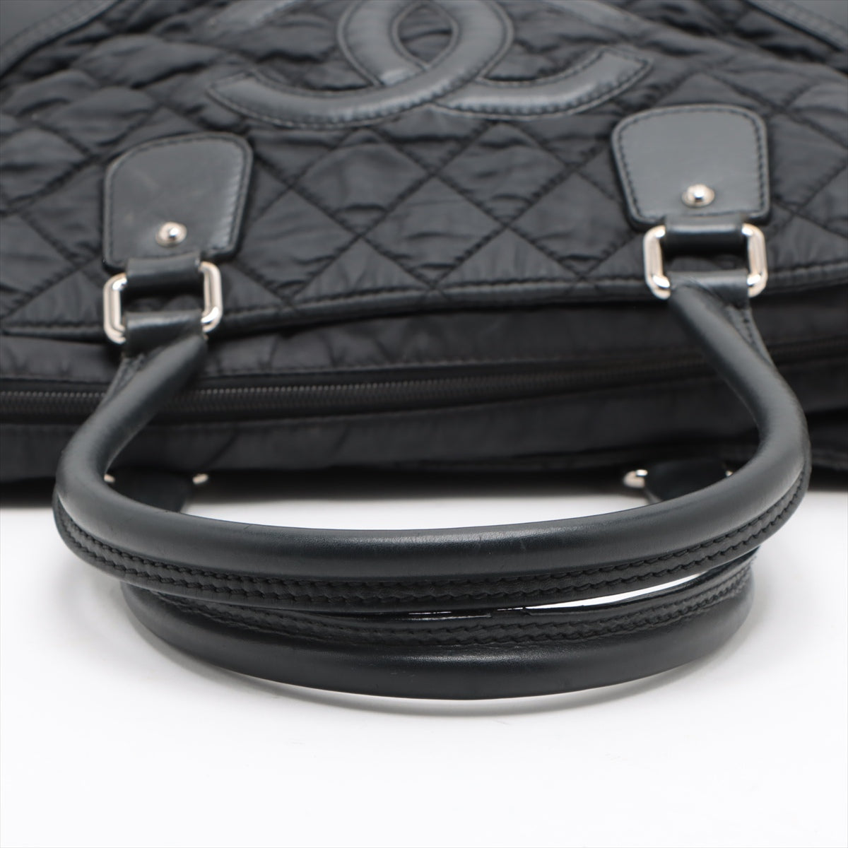 Chanel Paris New York Line Nylon &amp; Leather Tote Bag Black Silver Metal Fittings 10 Series #2881