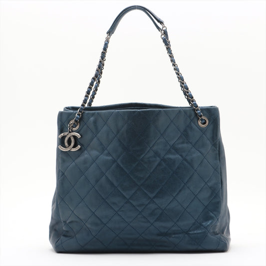 Chanel Matelasse Caviar Skin Chain Tote Bag Navy Blue Gunmetal Fittings 17113163  #2327