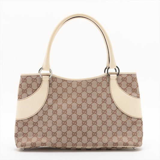 Gucci GG Canvas Brown Shoulder Bag w/ White Leather  #2359