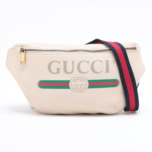 Gucci Logo Print Leather Sling Belt Bag Ivory 493869 #2350