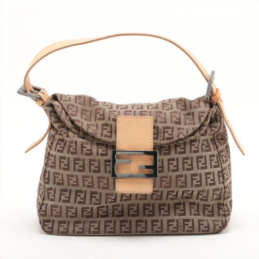 Fendi Zucchino Mamma Baguette Canvas &amp; Leather Handbag Brown  #2445