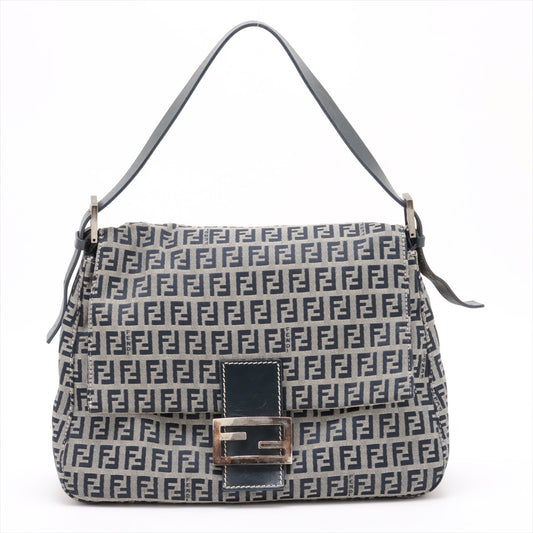 Fendi Zucchino Mamma Baguette Canvas &amp; Leather Shoulder bag Navy Blue #2446