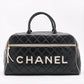 Chanel Logo Matelasse Black Quilted Calfskin Bowler Boston Bag #2424