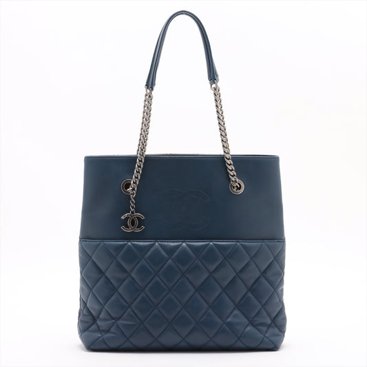 Chanel Coco Mark Lambskin Chain Tote Bag Matelasse Blue Gunmetal Fittings 23309313 -#2435