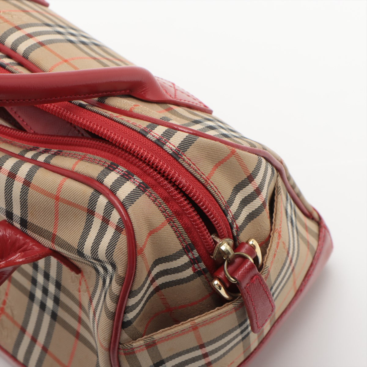 Burberry Nova Check Canvas & Leather 2 Way Handbag Beige x red #2493