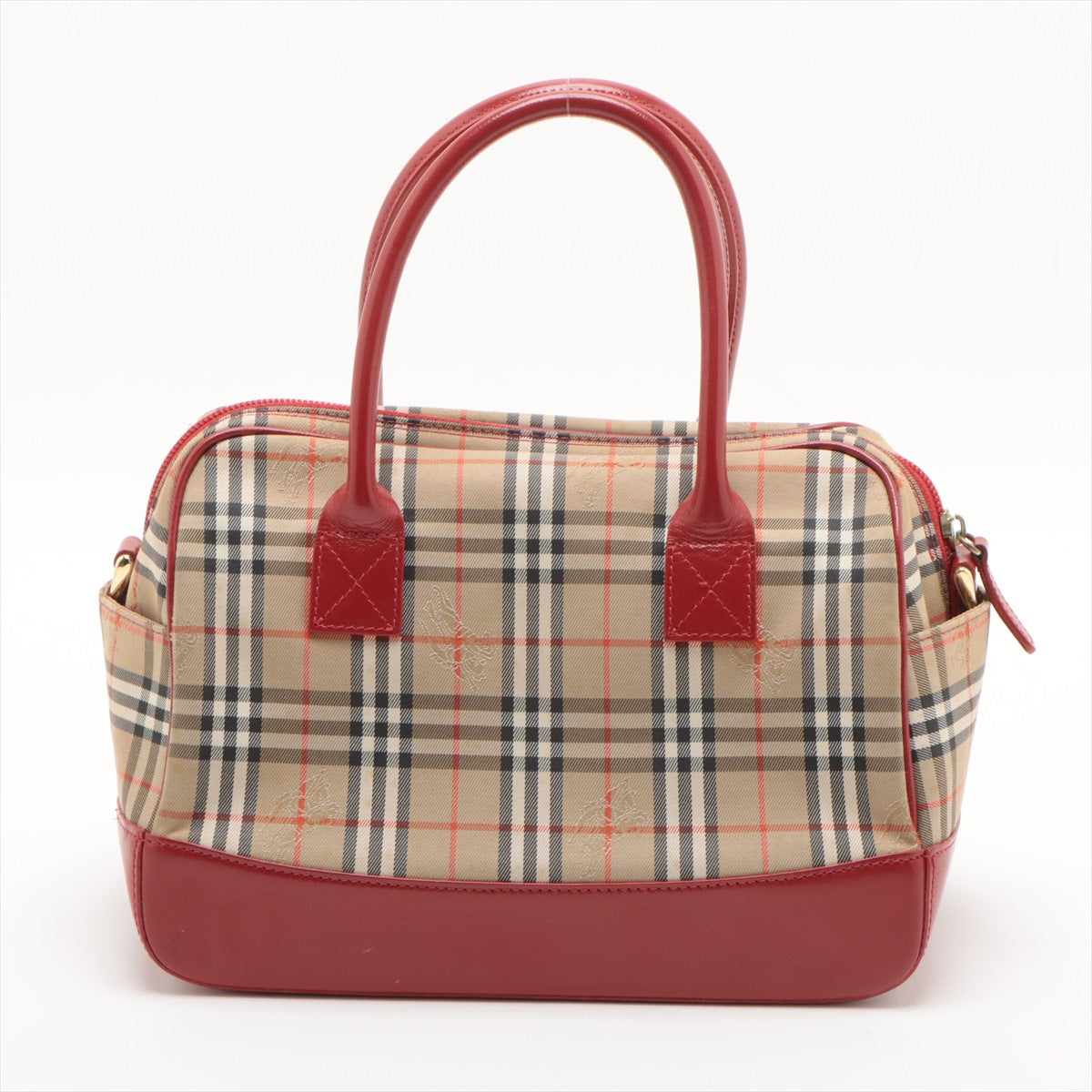 Burberry Nova Check Canvas & Leather 2 Way Handbag Beige x red #2493