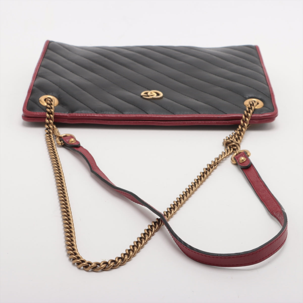 Gucci GG Marmont Medium Azalea Slim Leather Chain Shoulder Bag Black x Red #2510