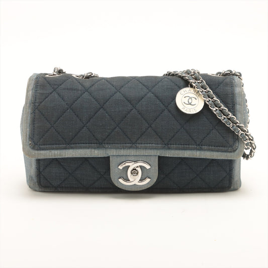 Chanel Matelasse Denim Single Flap Double Chain Bag Blue Silver Metal Fittings 20 Series #2607